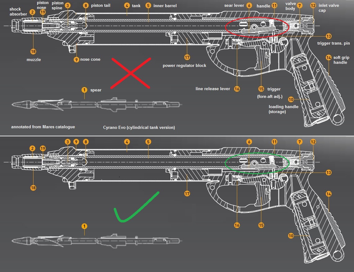 Mares Cyano Evo (cylindrical tank) sear lever error.jpg